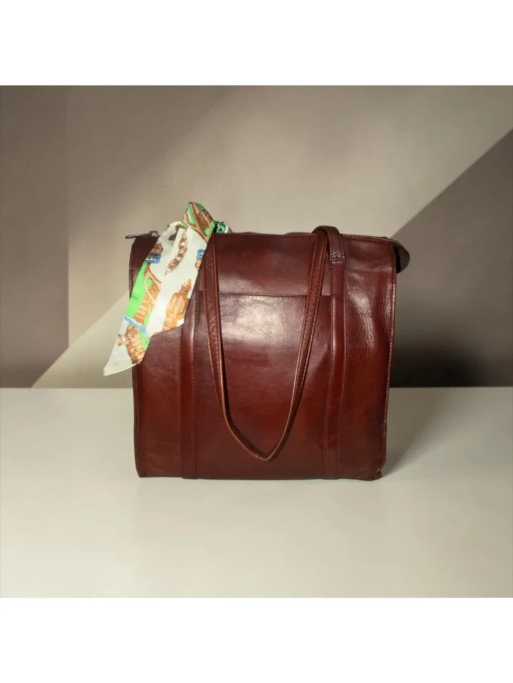 VTG NAOT Tote Burgundy Brown Oiled Leather Shoulder Bag 90s Israel Y2K Laptop - Picture 3 of 10